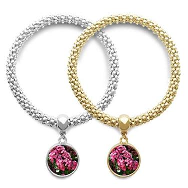 Imagem de DIYthinker Pulseira com pingente de flores rosas lindas folhas verdes para presente de casal