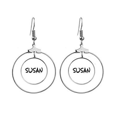 Imagem de Brincos SUSAN de caligrafia especial com nome inglês e argola pendente, joia circular