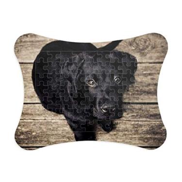 Imagem de Ornamento de quebra-cabeça para decoração de imagem de animal preto Lonely Night de cachorro
