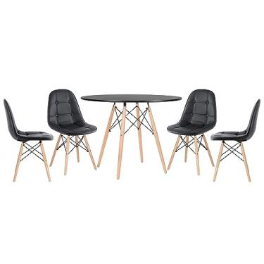 Imagem de Loft7, Mesa redonda Eames 100 cm + 4 cadeiras estofadas Eiffel Botonê