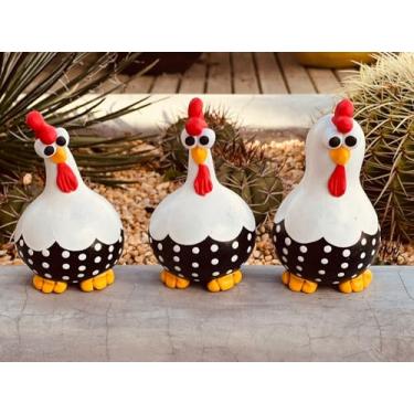 Imagem de Decoração Galinha em Cabaça Artesanato Enfeite decorativo cozinha Preto e Branco - 3 Unidades