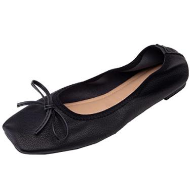 Imagem de XINXINIO Mocassins macios para mulher com laços bonitos e ponta quadrada, Preto, 47 EU