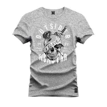 Imagem de Camiseta Plus Size T-Shirt Confortável Estampada Ousider Caveira Cinza G3