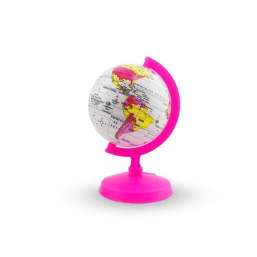 Imagem de Globo Terrestre 16 cm Baby Rosa Pink Base e Haste em Plástico Mapa Mundi Nome de Países e Oceanos