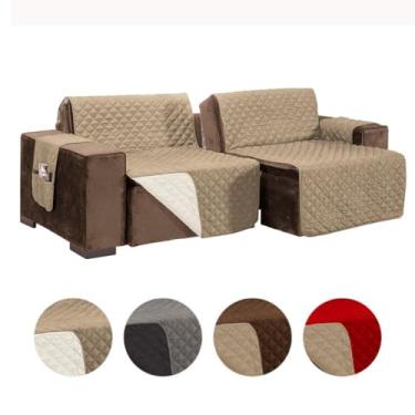 Imagem de Capa de Sofá Retrátil e Reclinável Assento 1,80m Dupla Face 100% Poliéster com Bolso Lateral | Capa Protetora Sofá Capa para Sofa Capa de Sofá Retratil (Palha/Cáqui)
