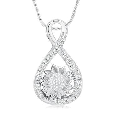 Imagem de Hearbeingt Colar de urna para cinzas cremação memorial infinito girassol crematório urna colar memorial pingente lembrança joia, Aço inoxidável, Sem Pedra Preciosa