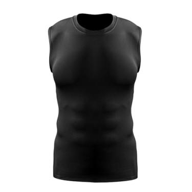 Imagem de Camiseta de compressão masculina Active Vest Body Building Slimming Workout Quick Dry Muscle Fitness Tank, Preto, XG