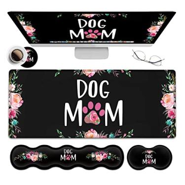 Imagem de Mouse pad para jogos, mouse pad grande 2GG, tapete de mouse grande com borda costurada, almofada de mesa antiderrapante teclado ergonômico descanso de pulso anime mousepad cachorro fofo mãe design floral tapete de mesa preto para computador laptop