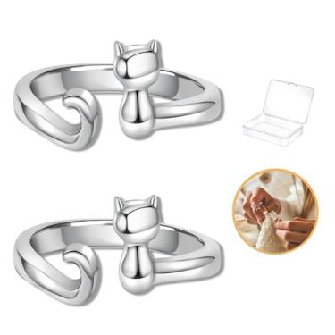 Imagem de Namifin 2 peças de anel de crochê para dedo guia de fio de gato fofo anel de tensão ajustável para crochê liberação da dor nos dedos e acessórios de crochê de tricô mais rápido para bricolage