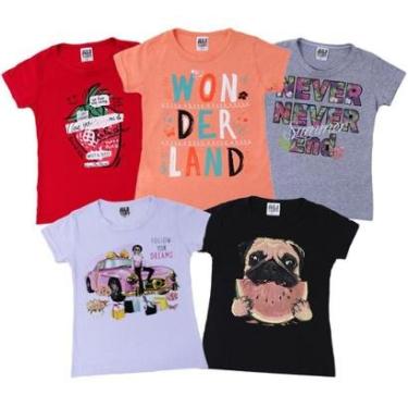 Imagem de Lote 5 Camisetas Femininas Crianças Infantis Estampas Cores Ótima Qualidade-Feminino