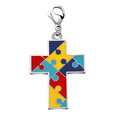 Imagem de CHOORO Quebra-cabeça autismo presente autismo cruz zíper puxar Asperger conscientização joia presente para mãe autista/professora de autismo/menina autista, Aço inoxidável, Sem Pedra Preciosa