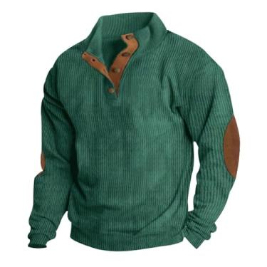 Imagem de Aniywn Moletom masculino Henley manga longa casual ajuste solto leve abotoar moletom masculino camisa de trabalho, A4 - verde, G