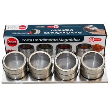Imagem de 4 Porta Condimentos Magnético de 50 ml cada, Suporte 28x7cm, Tampa com Visor Transparente, Dolce Home