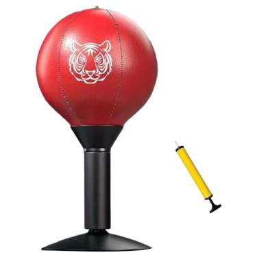 Imagem de Colaxi Saco de boxe de mesa, bola de boxe com inflador, couro pu para crianças e adultos, treinamento de sparring, bola de velocidade, Vermelho