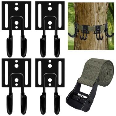 Imagem de Treestand Cabides para Caça, Arco, Caça, Árvore, Suporte de Acessórios com 4 Ganchos Duplos Fortes para Árvore e Tiras de Amarração Grossas Resistentes para Engrenagens, Arco, Aljava e Selim de Árvore