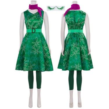 Imagem de Fantasia feminina para cosplay e fora, fantasia verde nojento, roupa de Halloween, fantasia extravagante, cachecol, conjunto completo (verde, médio)