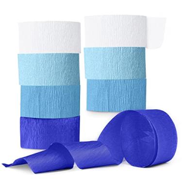 Imagem de Streamers de papel Party Crepe – 8 rolos grandes, 5 cm x 36 m – Rolo decorativo colorido para todos os eventos de aniversário, festival, casamento, cenário ou decoração de cabine de fotos, criação de flores | Tema azul