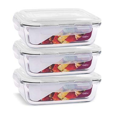 Imagem de KIT 5 Potes de Vidro Retangular com Tampa Hermética 1040ml Cor:Branco (QH)