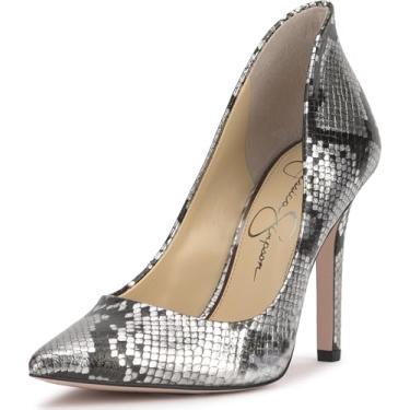 Imagem de Jessica Simpson Sapato feminino Cambredge bico fino, Cobra metálica cromada, 38