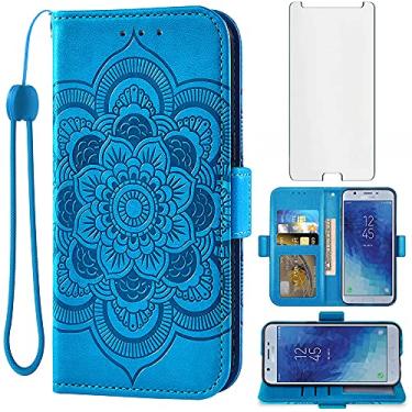 Imagem de Compatível com Samsung Galaxy J7 Star J 7 Crown 7J Refine 2018 J7V V 2ª geração, capa protetora de tela de vidro temperado, capa flip, porta-cartões, capas para celular para Glaxay Aura S767VL SM