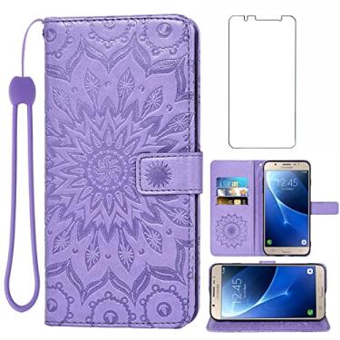 Imagem de Asuwish Capa de telefone para Samsung Galaxy J7 2016 capa carteira com protetor de tela de vidro temperado e couro girassol capa flip fina suporte para cartão acessórios celular Glaxay J 7 J710