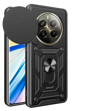 Imagem de Kukoufey Capa compatível com Realme 13 4G, compatível com Realme 12 4G, compatível com Realme 12+ 5G, com capa de lente de câmera deslizante compatível com Realme P1 5G RMX3870 capa preta