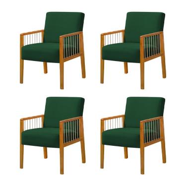 Imagem de Kit 4 Poltronas Decorativa Base em Madeira Maciça e Corda Náutica Copacabana Veludo Verde