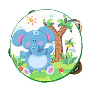 Imagem de Colaxi Pandeiros de madeira de mão, brinquedo educativo, brinquedo de aprendizagem para crianças, pandeiro de mão, sino de tambor para jogos, festa, adultos, Elefante, 15cm