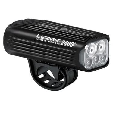 Imagem de LEZYNE Mega Drive bicicleta USB-C recarregável IPX7 luz frontal branca LED com vários modos sólido e flash | Suporte de pulseira de borracha de silicone integrado | 2400 lúmens, brilho preto