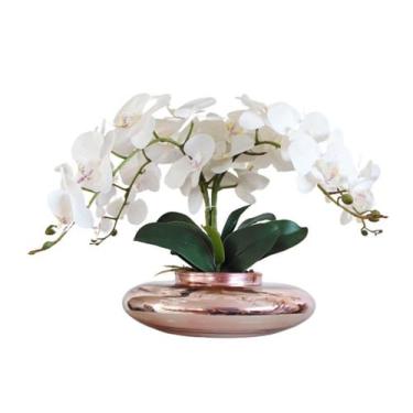 Imagem de Arranjo Com Flores 4 Orquídeas Brancas Real Vaso Rosé - La Caza Store