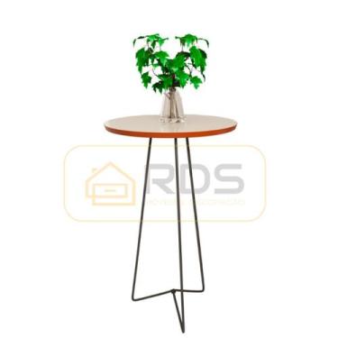 Imagem de Mesa de Canto Apoio Lateral Redonda Sala Pés de Aço Preto - RDS Metalú