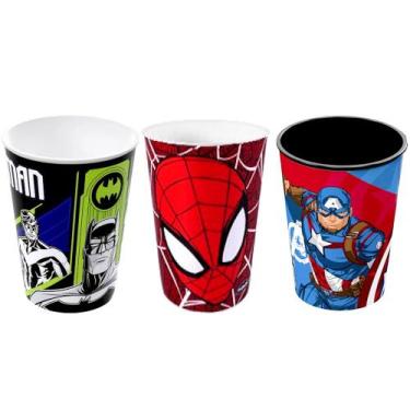 Imagem de Kit 3 copos Super Heróis Homem Aranha Batman e Capitão América - Plasú