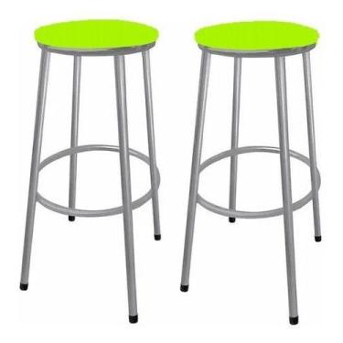 Imagem de Kit 2 Banco Banqueta Alta Sem Encosto - Moveraço, Prata, Assento Verde