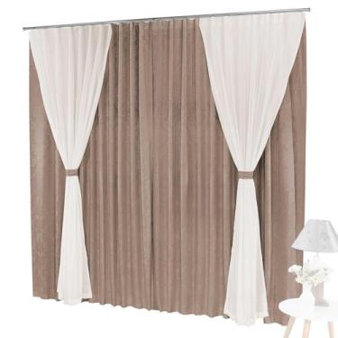 Imagem de Cortina Florata Jacquard  Voal 3m X 2,50m Varão/Trilho Suíço - Rose Jo