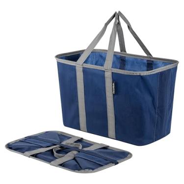 Imagem de CleverMade EcoBasket Bolsa reutilizável de mercearia - 30 L - Pacote com 1 - Azul cinza - Organizador de compras dobrável - Bolsa utilitária resistente para casa