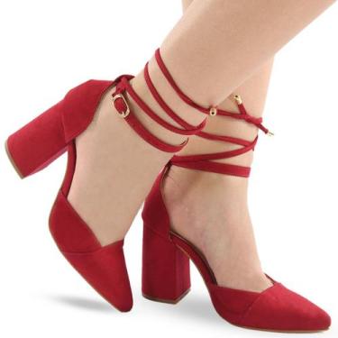 Imagem de Scarpin Salto Médio Grosso Bico Fino P40 - Modarpe, Vermelho, 37