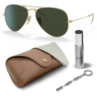 Imagem de Ray-Ban Óculos de sol RB3025 AVIATOR | AVIATION COLLECTION em forma de piloto para homens e mulheres com kit oficial de óculos RAYBAN, Armação dourada polida Arista | Lente verde G-15, 58 mm