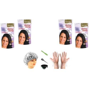 Imagem de Divina Dama Hene em Gel Preto Medio 04x180gr Jaborandi Pouch + Kit Inc