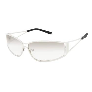 Imagem de JiSoo Óculos de sol Y2K para mulheres, óculos de sol prateados, óculos transparentes dos anos 2000, acessório para festival de rave, Prata, Medium