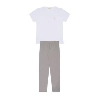 Imagem de Conjunto Infantil Menina Em Cotton, Blusa Básica Branca E Legging Cinz