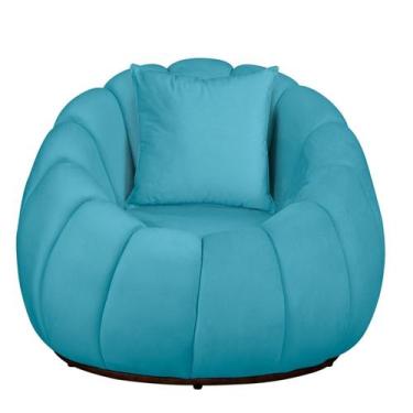 Imagem de Poltrona Concha com Almofada Base Arco Giratória Veludo - Fina Mobília