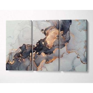 Imagem de 3 Quadros em Tecido Canvas Abstrato Mármore Gold Black - LindaCasaPrem