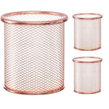 Imagem de Kit 3 Porta Lápis Rose De Metal Pincel Caneta Escritório - PGB