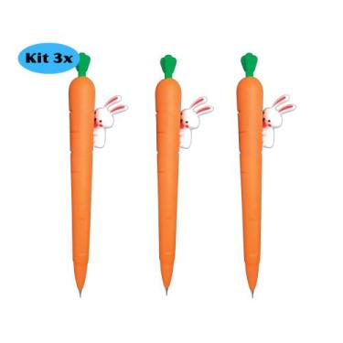 Imagem de Kit 03 Lapiseira Escolar 0.7mm Decorada Cenoura Coelho Fofa Criativa T