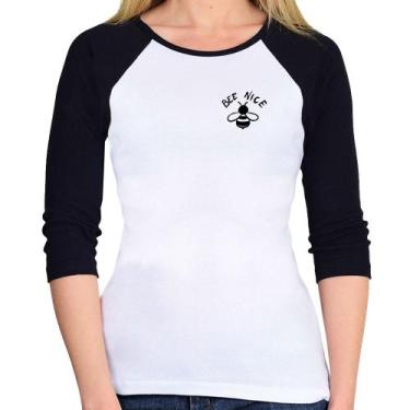 Imagem de Baby Look Raglan Bee Nice Manga 3/4 - Foca na Moda, Branco, Preto, P