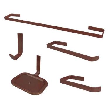 Imagem de Kit Acessórios Para Banheiro Quadrado de Metal 5 Peças Corten Cód. 528