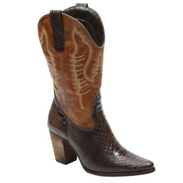 Imagem de Bota Feminina Texana Salto Alto Country Couro Legitimo - Escrete, Marr