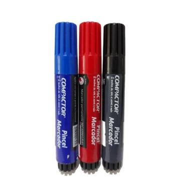 Imagem de 3 pincel marcador permanente traco grosso cores - compactor