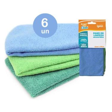 Imagem de Kit 6 pano p/ limpeza cozinha vidro pia microfibra flanela - Top Clean