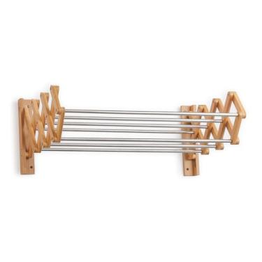 Imagem de Simplo - Varal Retrátil de Parede Sanfonado de Bambu com Hastes Metálicas